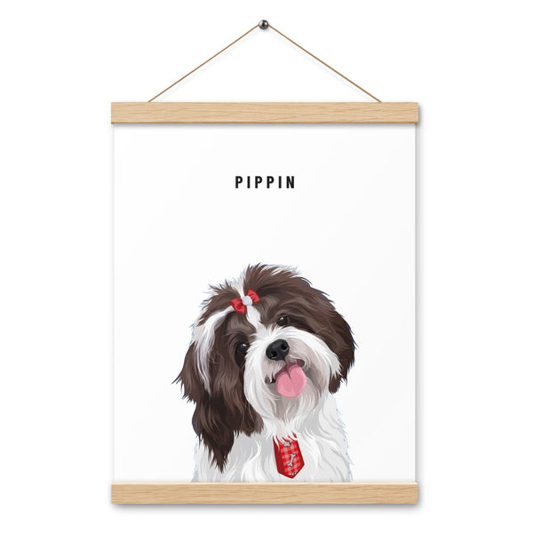 Custom Single Pet Portrait Poster with Hanger (Oak Hanger): Pippin the Shih Tzu on a White background.