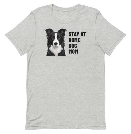 Stay At Home Dog Mom Custom Pet T-Shirt (Athletic Heather), Oreo the Border Collie: front view. [ks Colour=Athletic Heather; kind=product]