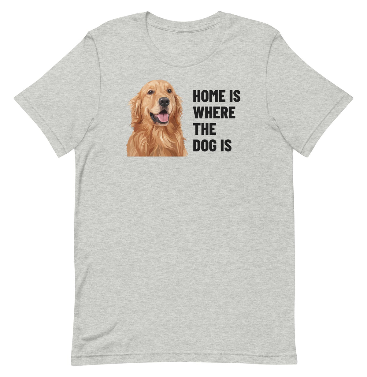 Home Is Where The Dog Is Custom Pet T-Shirt (Athletic Heather), Cooper the Golden Retriever: front view. [ks Colour=Athletic Heather; kind=product]