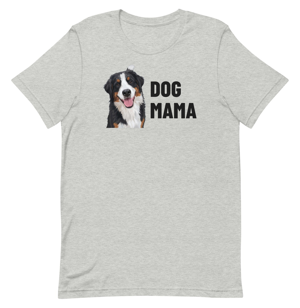 Dog Mama Custom Pet T-Shirt (Athletic Heather), Bear the Bernese Mountain Dog: front view. [ks Colour=Athletic Heather; kind=product]