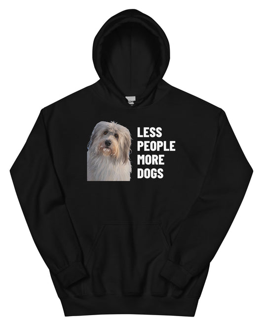 Less People More Dogs Custom Pet Hoodie (Black), Gandalf the Sheepdog: front view. [ks Colour=Black; kind=product]