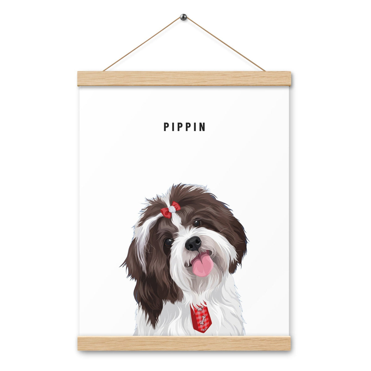 Custom Single Pet Portrait Poster with Hanger (Oak Hanger): Pippin the Shih Tzu on a White background. [ks Hanger=Oak Hanger; Background=White]