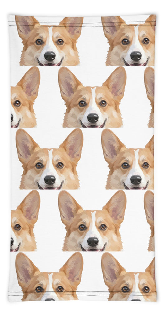 Custom Pet Neck Gaiter: Bailey the Pembroke Welsh Corgi on a White background. [ks Background=White]