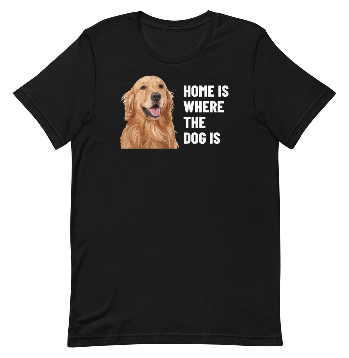 Home Is Where The Dog Is Custom Pet T-Shirt (Black), Cooper the Golden Retriever: front view. [ks Colour=Black; kind=product]