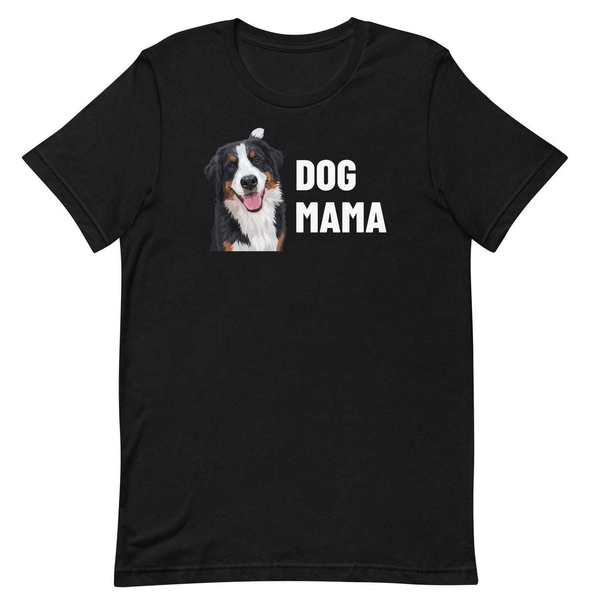Dog Mama Custom Pet T-Shirt (Black), Bear the Bernese Mountain Dog: front view. [ks Colour=Black; kind=product]