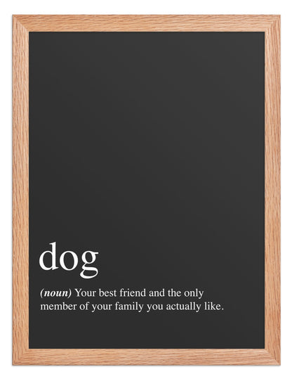 Dog: Your Best Friend Quote Sign (Charcoal / Oak Frame): front view. [ks Background=Charcoal; Style=Oak Frame; kind=product]