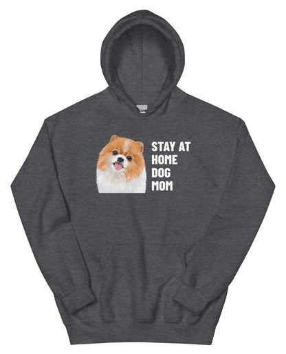 Stay At Home Dog Mom Custom Pet Hoodie (Dark Heather), Nugget the Pomeranian: front view. [ks Colour=Dark Heather; kind=product]