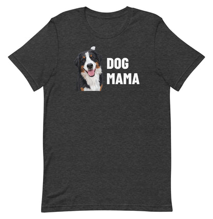 Dog Mama Custom Pet T-Shirt (Dark Grey Heather), Bear the Bernese Mountain Dog: front view. [ks Colour=Dark Grey Heather; kind=product]