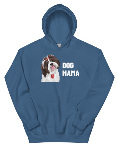 Dog Mama Custom Pet Hoodie (Indigo Blue), Pippin the Shih Tzu: front view. [ks Colour=Indigo Blue; kind=product]