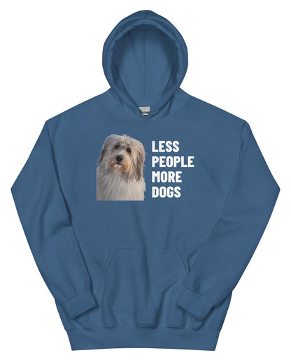 Less People More Dogs Custom Pet Hoodie (Indigo Blue), Gandalf the Sheepdog: front view. [ks Colour=Indigo Blue; kind=product]