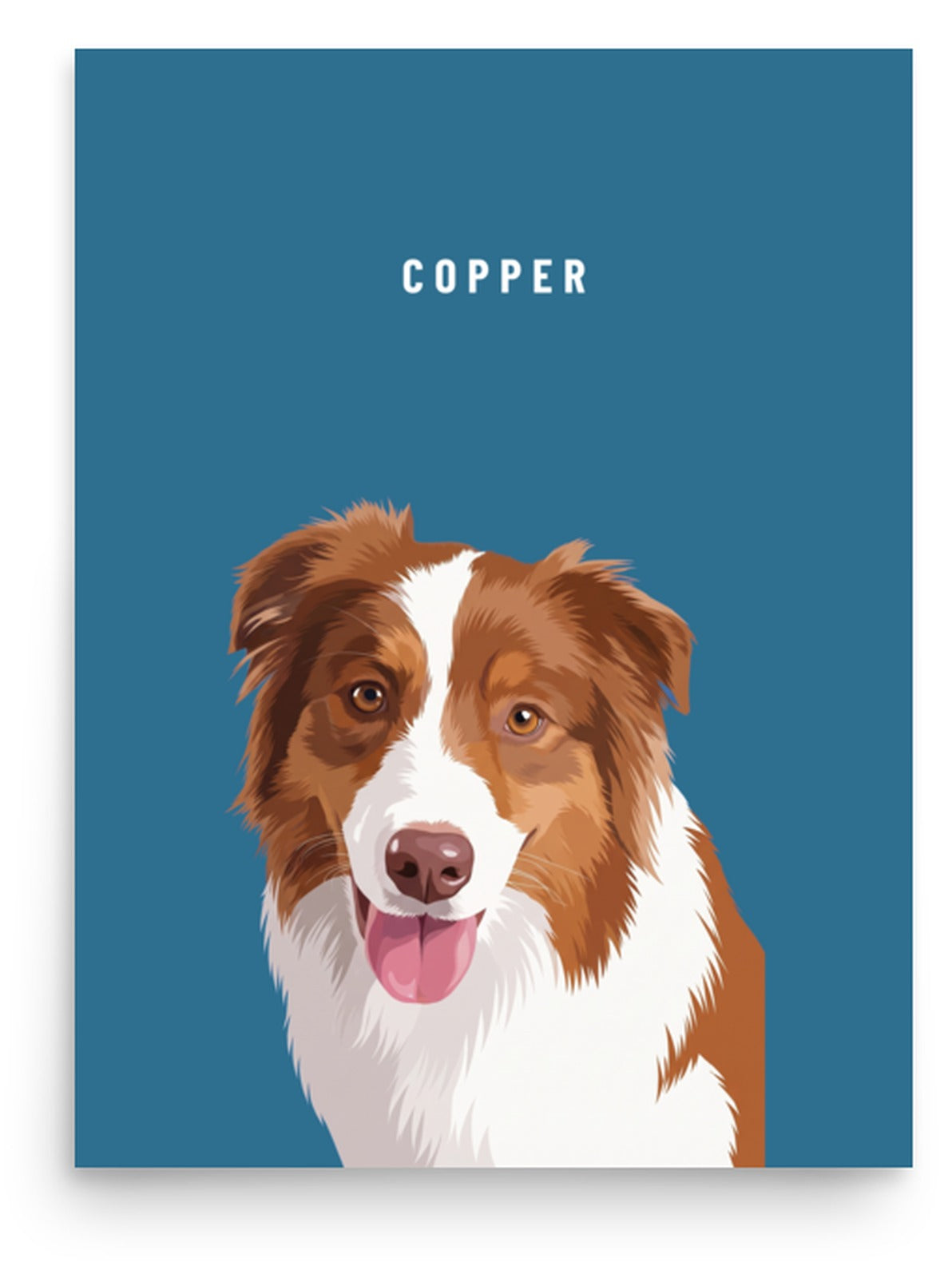 Custom Single Pet Portrait Poster Print: Copper the Australian Shepherd on a Ocean background. [ks Background=Ocean]