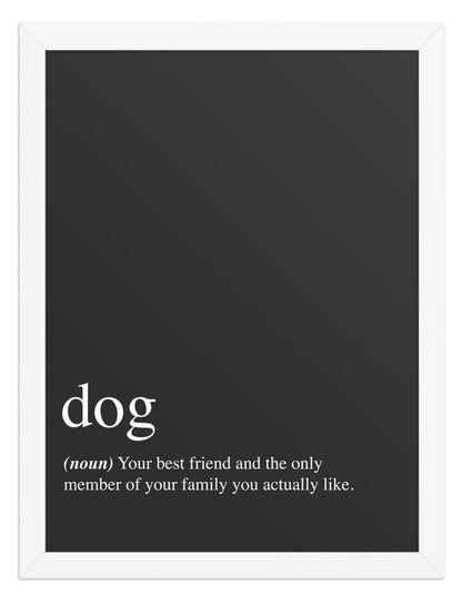 Dog: Your Best Friend Quote Sign (Charcoal / White Frame): front view. [ks Background=Charcoal; Style=White Frame; kind=product]