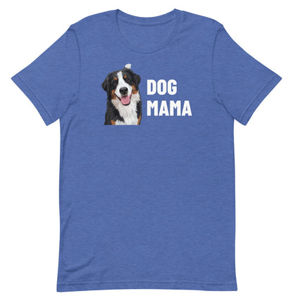 Dog Mama Custom Pet T-Shirt (Heather True Royal), Bear the Bernese Mountain Dog: front view. [ks Colour=Heather True Royal; kind=product]