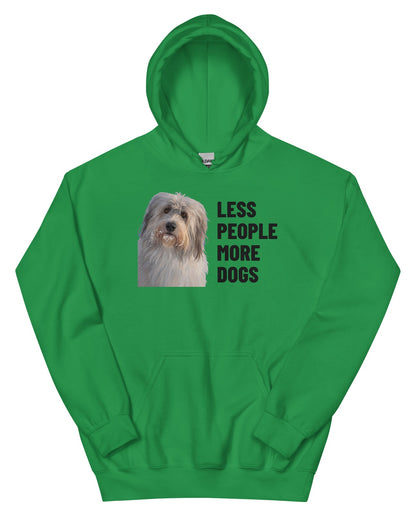 Less People More Dogs Custom Pet Hoodie (Irish Green), Gandalf the Sheepdog: front view. [ks Colour=Irish Green; kind=product]