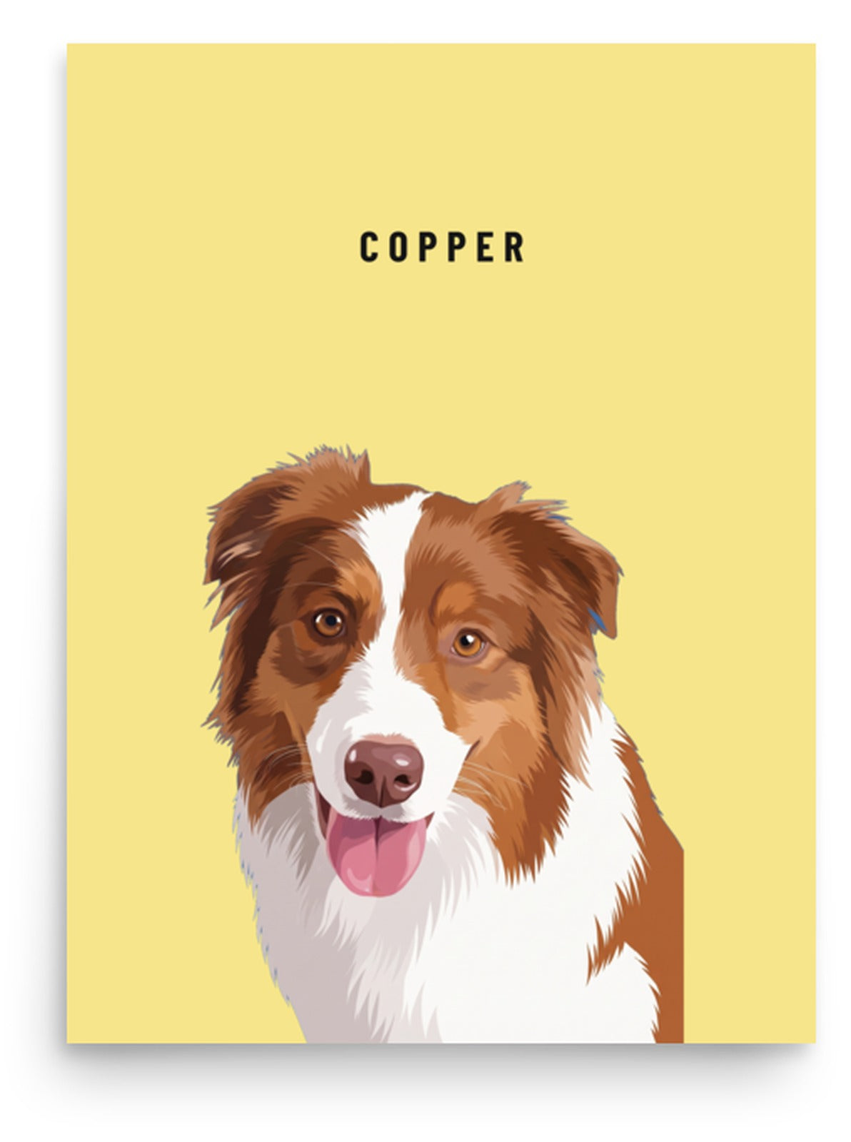 Custom Single Pet Portrait Poster Print: Copper the Australian Shepherd on a Lemon background. [ks Background=Lemon]