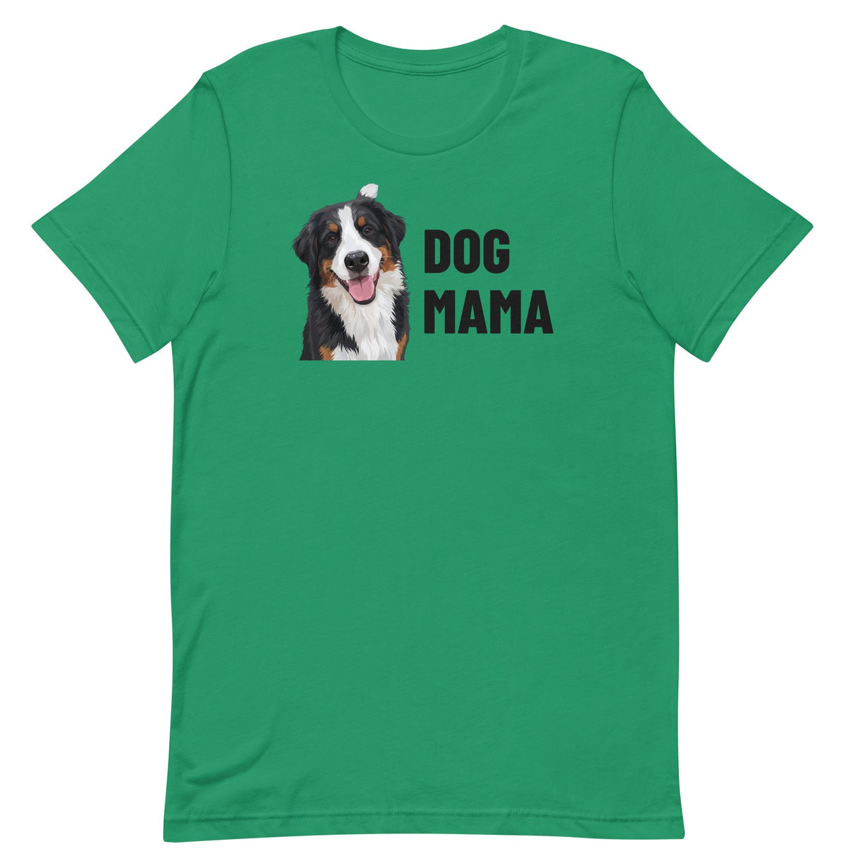 Dog Mama Custom Pet T-Shirt (Kelly), Bear the Bernese Mountain Dog: front view. [ks Colour=Kelly; kind=product]