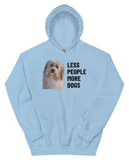 Less People More Dogs Custom Pet Hoodie (Light Blue), Gandalf the Sheepdog: front view. [ks Colour=Light Blue; kind=product]
