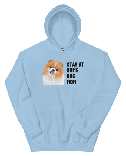Stay At Home Dog Mom Custom Pet Hoodie (Light Blue), Nugget the Pomeranian: front view. [ks Colour=Light Blue; kind=product]
