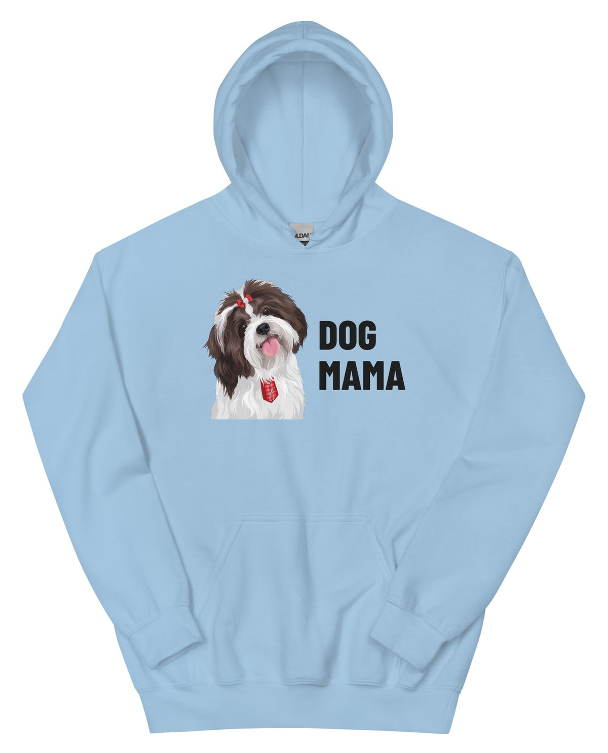 Dog Mama Custom Pet Hoodie (Light Blue), Pippin the Shih Tzu: front view. [ks Colour=Light Blue; kind=product]