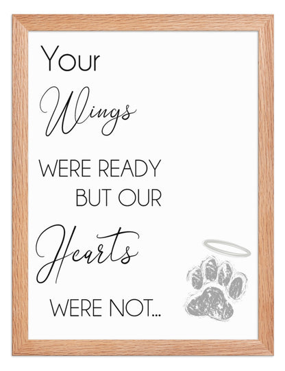 Your Wings Were Ready Quote Sign (White / Oak Frame): front view. [ks Background=White; Style=Oak Frame; kind=product]