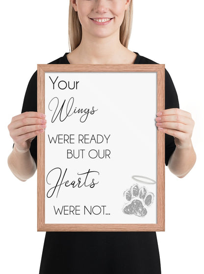 Your Wings Were Ready Quote Sign (White / Oak Frame): held up to show its size. [ks Background=White; Style=Oak Frame; kind=product]