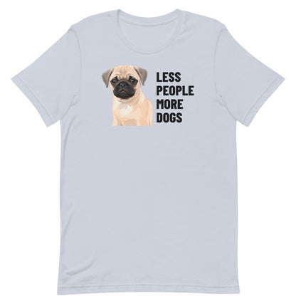 Less People More Dogs Custom Pet T-Shirt (Light Blue), Waffles the Pug: front view. [ks Colour=Light Blue; kind=product]