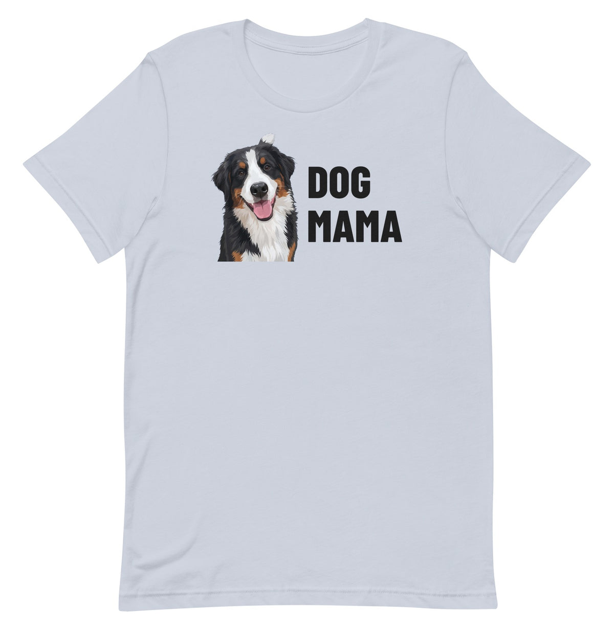 Dog Mama Custom Pet T-Shirt (Light Blue), Bear the Bernese Mountain Dog: front view. [ks Colour=Light Blue; kind=product]