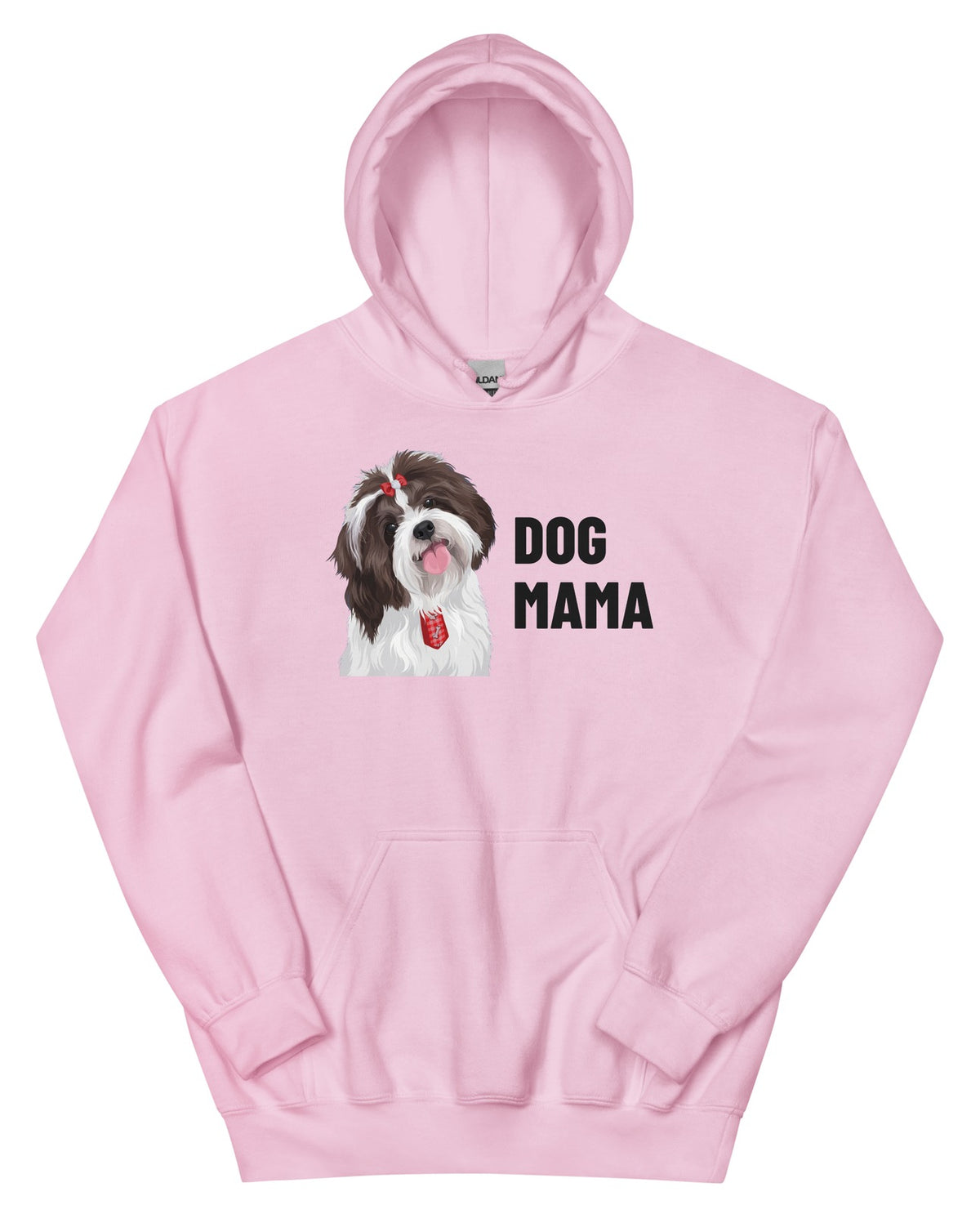 Dog Mama Custom Pet Hoodie (Light Pink), Pippin the Shih Tzu: front view. [ks Colour=Light Pink; kind=product]