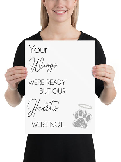 Your Wings Were Ready Quote Sign (White / Poster Only): held up to show its size. [ks Background=White; Style=Poster Only; kind=product]