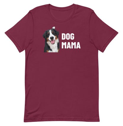 Dog Mama Custom Pet T-Shirt (Maroon), Bear the Bernese Mountain Dog: front view. [ks Colour=Maroon; kind=product]