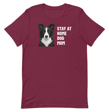 Stay At Home Dog Mom Custom Pet T-Shirt (Maroon), Oreo the Border Collie: front view. [ks Colour=Maroon; kind=product]