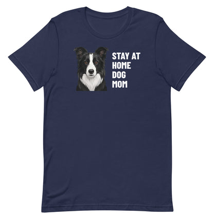 Stay At Home Dog Mom Custom Pet T-Shirt (Navy), Oreo the Border Collie: front view. [ks Colour=Navy; kind=product]