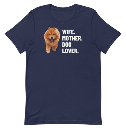 Wife. Mother. Dog Lover. Custom Pet T-Shirt (Navy), Simba the Chow Chow: front view. [ks Colour=Navy; kind=product]