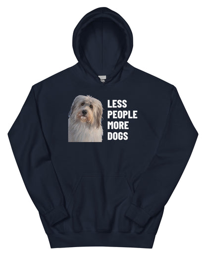 Less People More Dogs Custom Pet Hoodie (Navy), Gandalf the Sheepdog: front view. [ks Colour=Navy; kind=product]