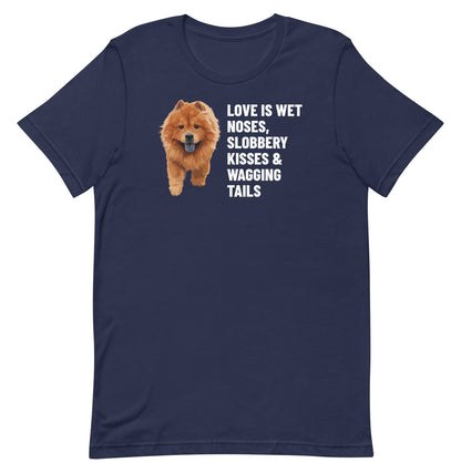 Love Is Wet Noses, Slobbery Kisses & Wagging Tails Custom Pet T-Shirt (Navy), Simba the Chow Chow: front view. [ks Colour=Navy; kind=product]