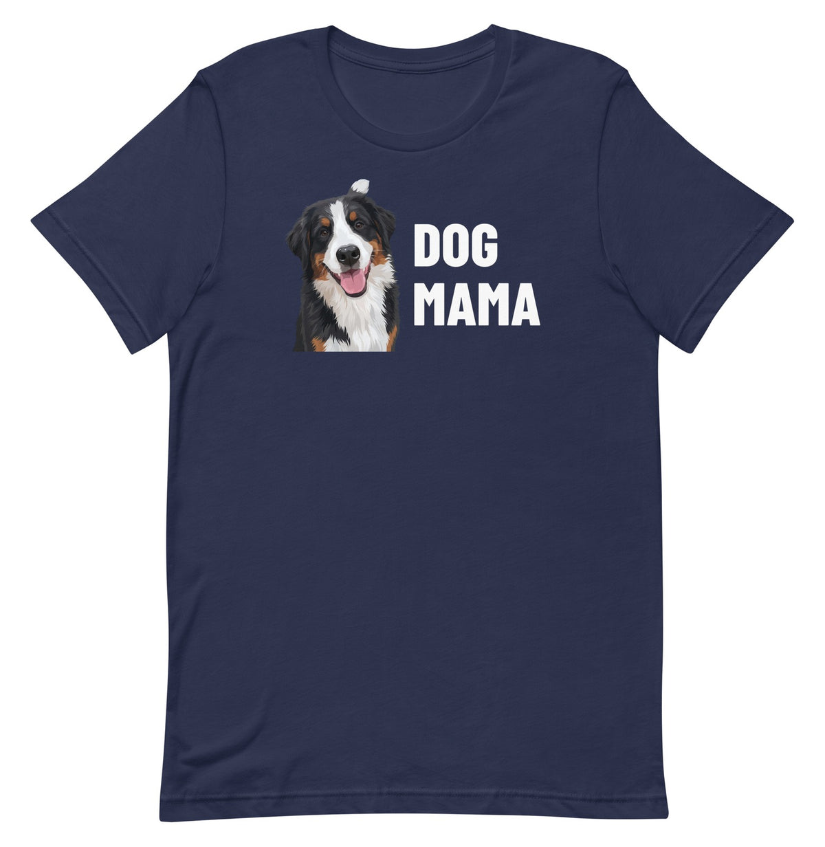 Dog Mama Custom Pet T-Shirt (Navy), Bear the Bernese Mountain Dog: front view. [ks Colour=Navy; kind=product]