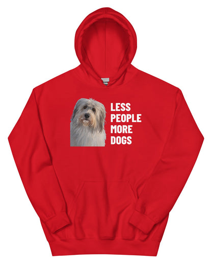 Less People More Dogs Custom Pet Hoodie (Red), Gandalf the Sheepdog: front view. [ks Colour=Red; kind=product]