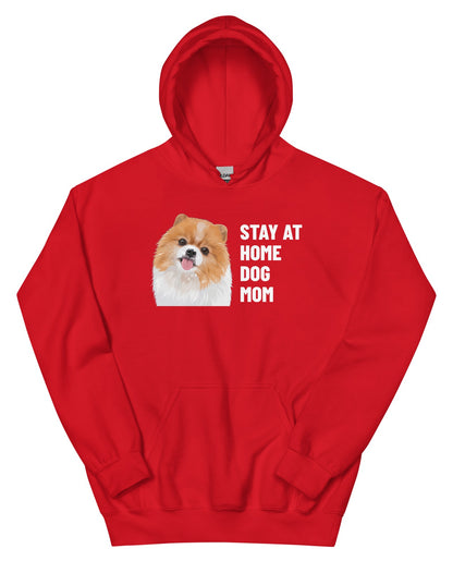 Stay At Home Dog Mom Custom Pet Hoodie (Red), Nugget the Pomeranian: front view. [ks Colour=Red; kind=product]