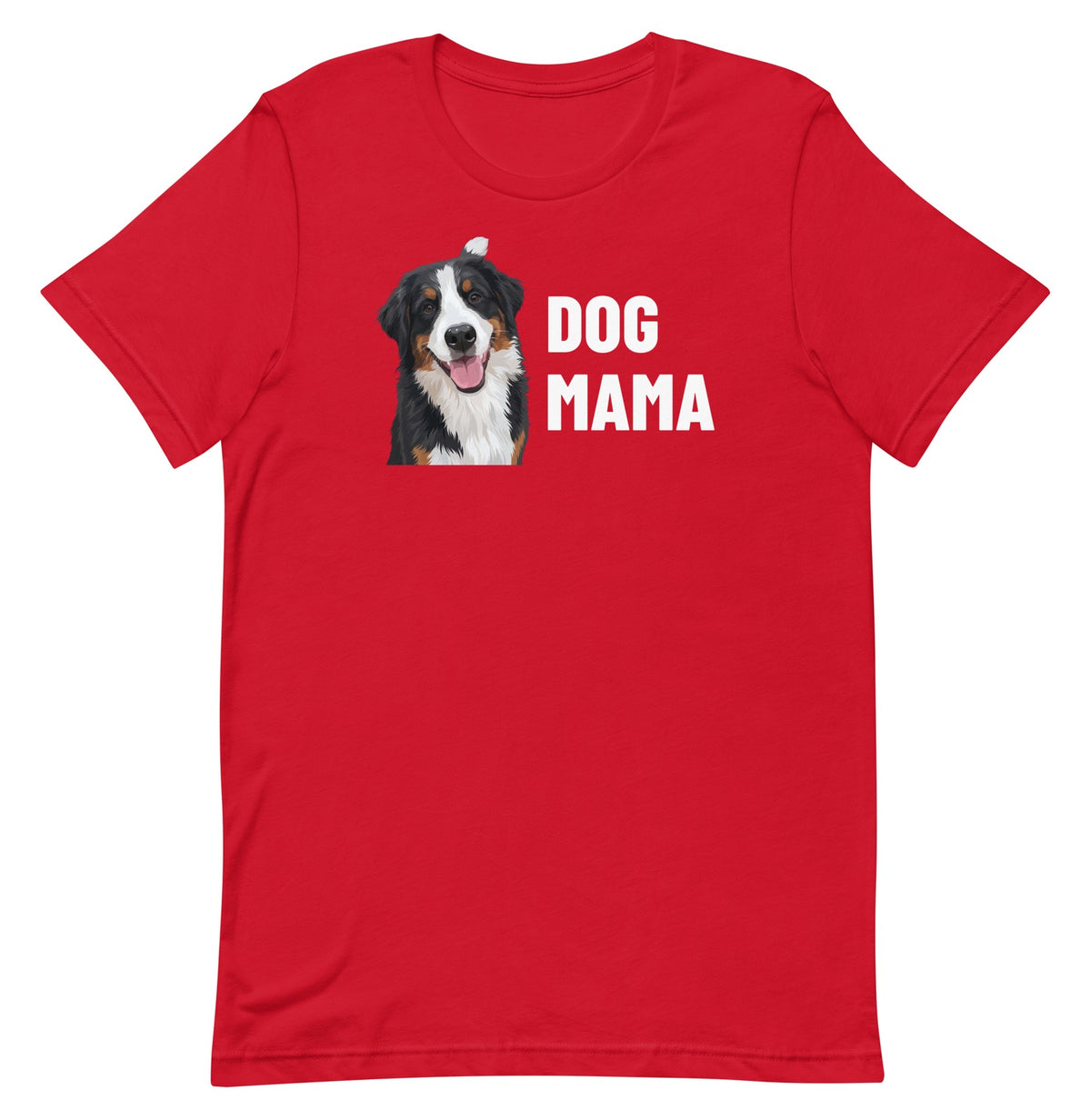 Dog Mama Custom Pet T-Shirt (Red), Bear the Bernese Mountain Dog: front view. [ks Colour=Red; kind=product]