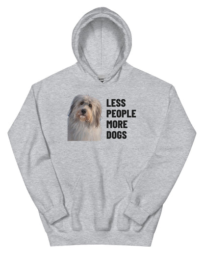 Less People More Dogs Custom Pet Hoodie (Sport Grey), Gandalf the Sheepdog: front view. [ks Colour=Sport Grey; kind=product]