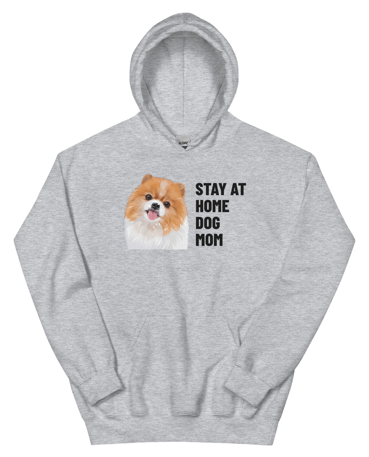 Stay At Home Dog Mom Custom Pet Hoodie (Sport Grey), Nugget the Pomeranian: front view. [ks Colour=Sport Grey; kind=product]