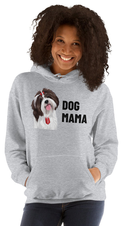Dog Mama Custom Pet Hoodie (Sport Grey), Pippin the Shih Tzu: worn by a model. [ks Colour=Sport Grey; kind=product]