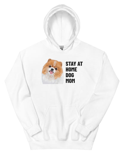 Stay At Home Dog Mom Custom Pet Hoodie (White), Nugget the Pomeranian: front view. [ks Colour=White; kind=product]