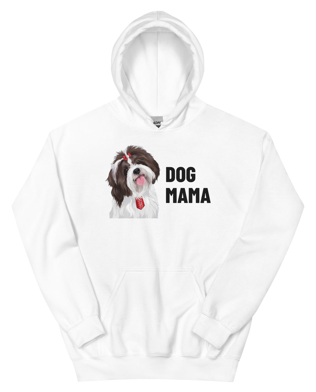 Dog Mama Custom Pet Hoodie (White), Pippin the Shih Tzu: front view. [ks Colour=White; kind=product]
