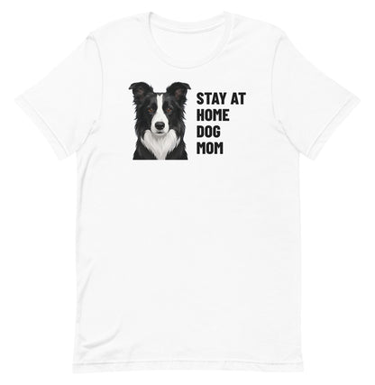 Stay At Home Dog Mom Custom Pet T-Shirt (White), Oreo the Border Collie: front view. [ks Colour=White; kind=product]
