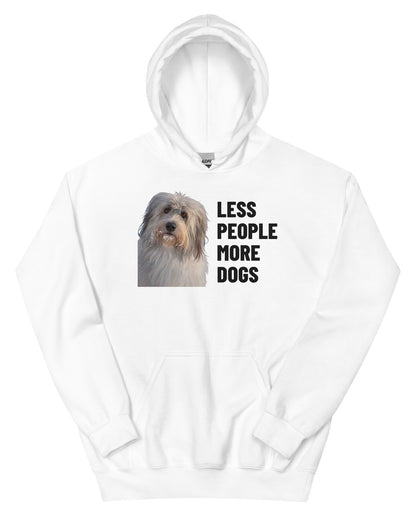 Less People More Dogs Custom Pet Hoodie (White), Gandalf the Sheepdog: front view. [ks Colour=White; kind=product]